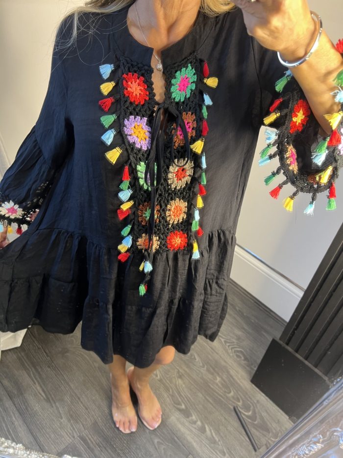 Cotton Mix Crochet Front Tunic Dress - Image 2