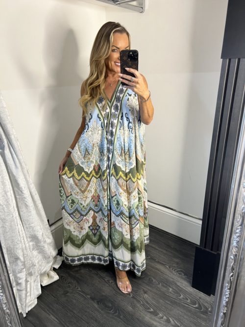 khaki halter maxi