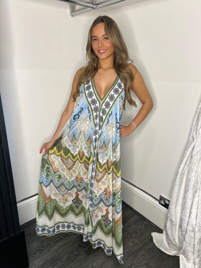 Satin Feel Halter Neck Maxi Dress