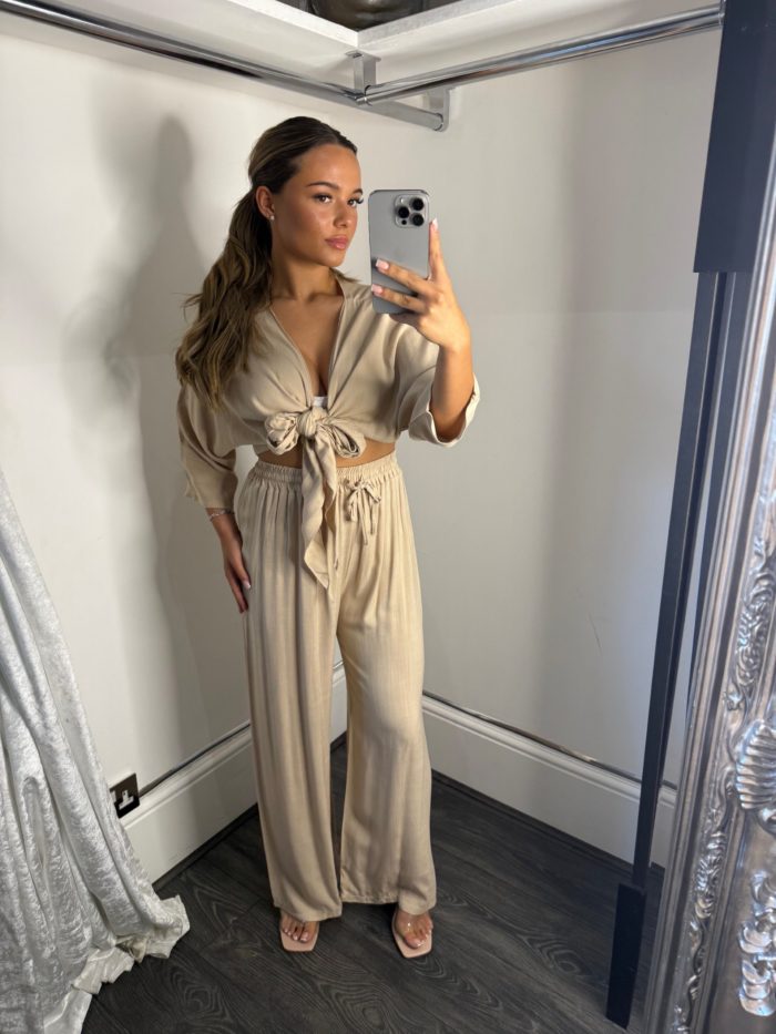 Tie Top & Wide Leg Trouser Set - Image 3
