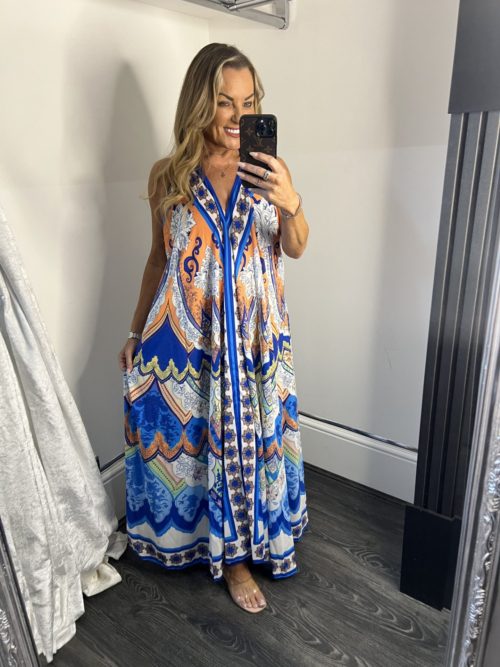royal blue halter maxi