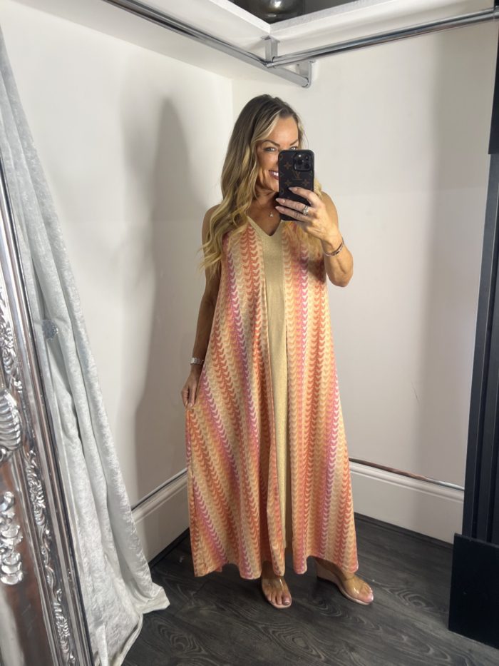 V Neck Maxi Dress With Gold Lurex Detail - Image 3