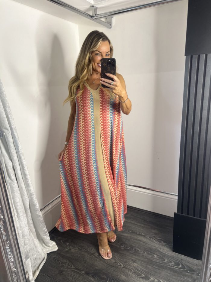 V Neck Maxi Dress With Gold Lurex Detail