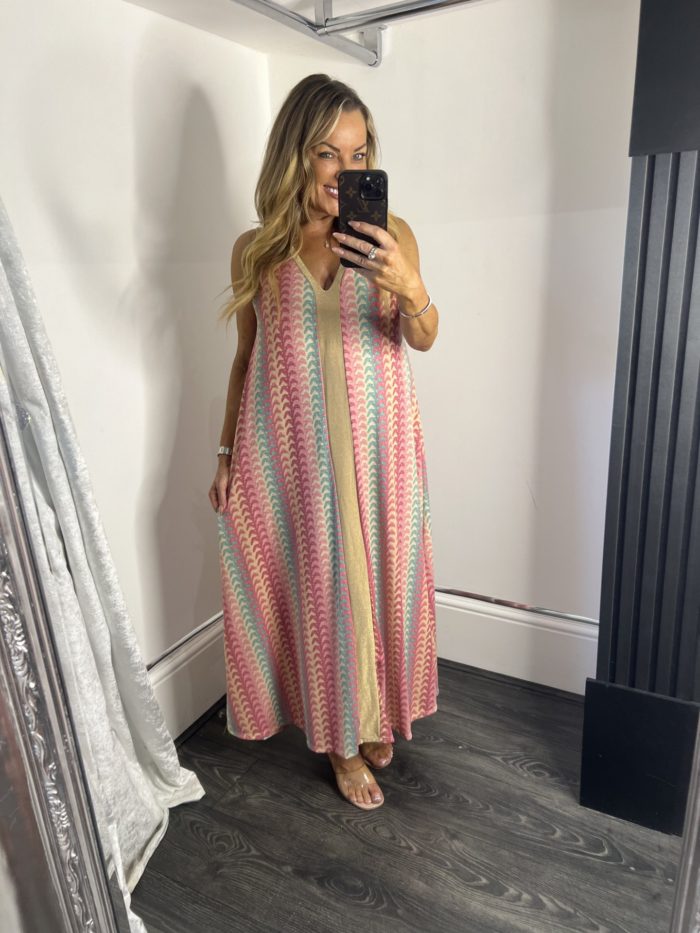 V Neck Maxi Dress With Gold Lurex Detail - Image 4