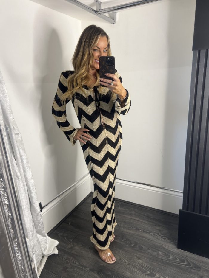 Metallic Thread Zigzag Maxi Dress