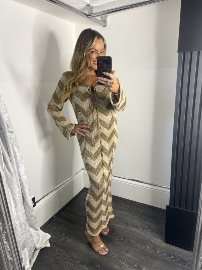 Metallic Thread Zigzag Maxi Dress - Image 3