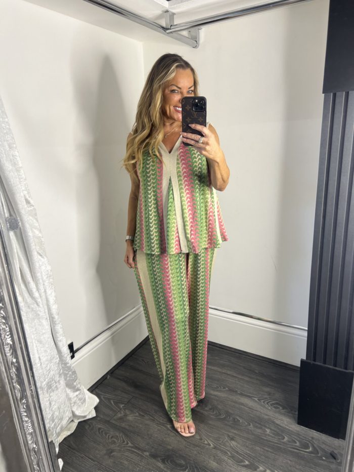 A Line Cut Vest Top And Wide Leg Trouser Set