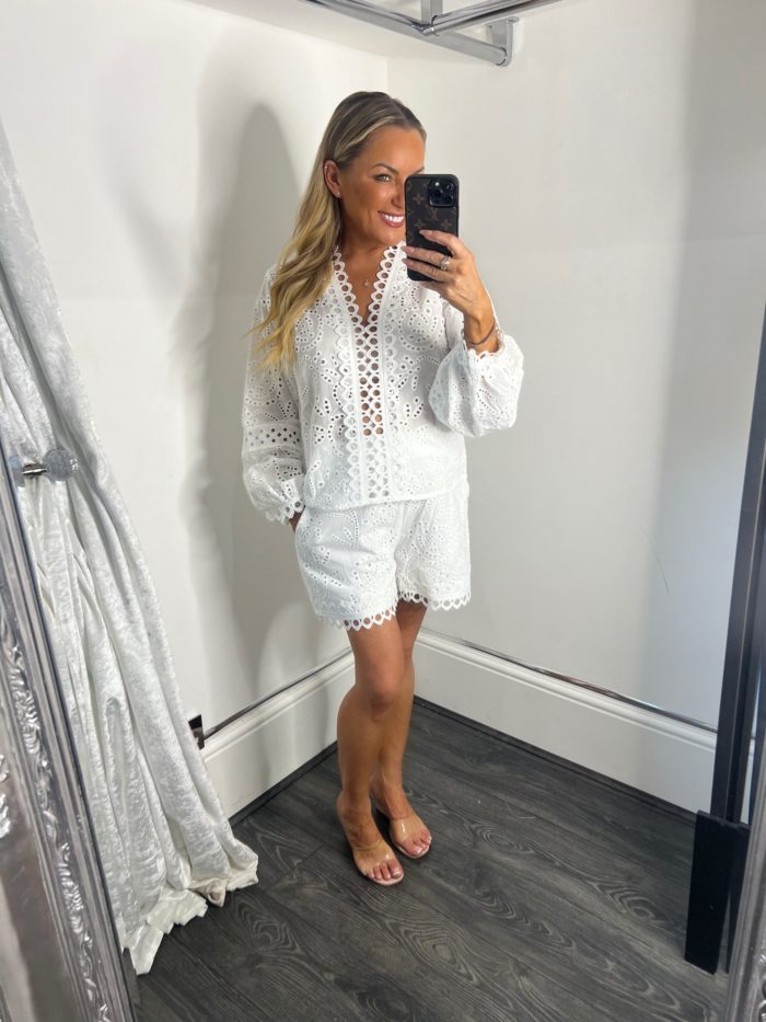 White Broderie Anglaise Tunic Top & Short Set