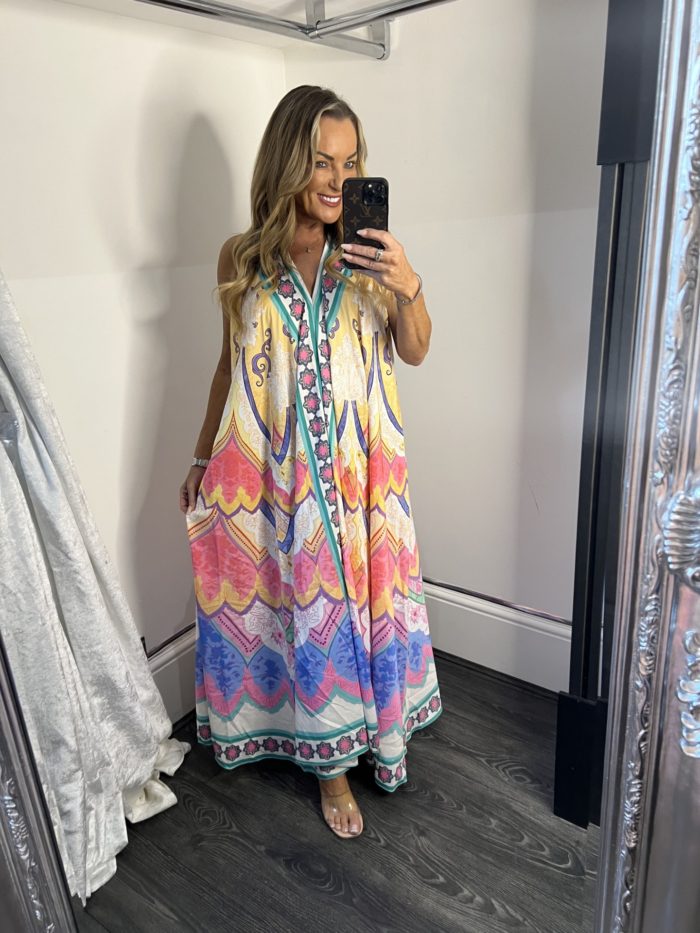 Satin Heel Halter Neck Maxi Dress