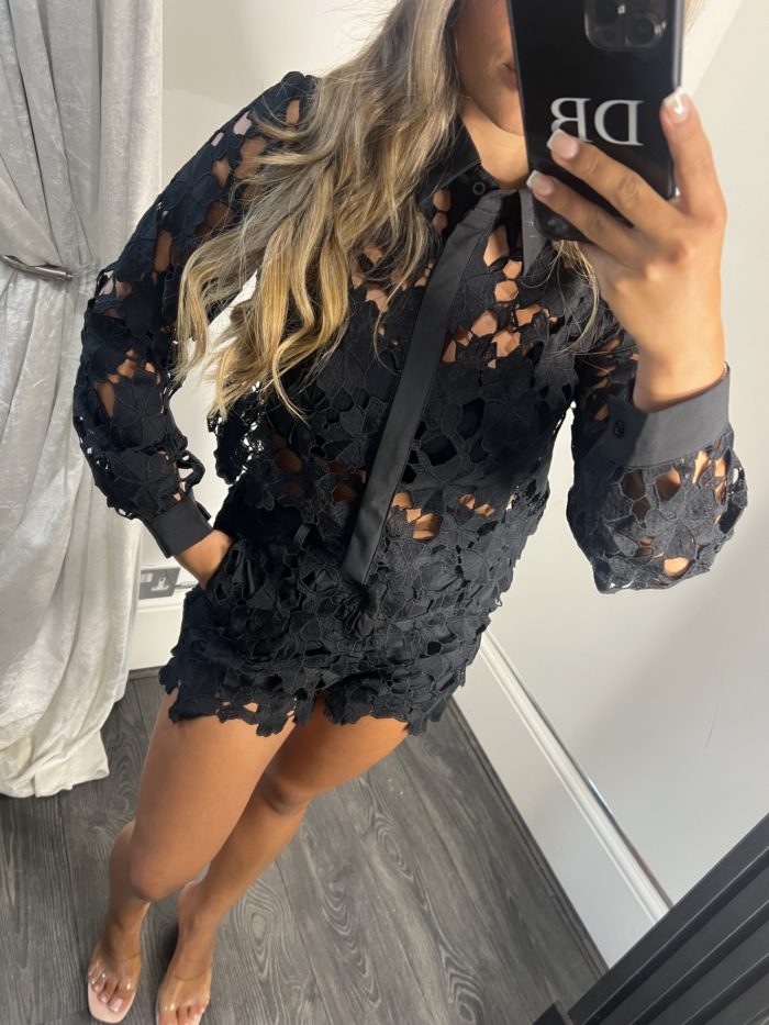 Black Lace Shirt And Short Set - Image 2