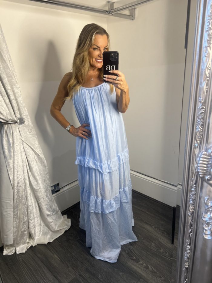 Double Frill Silky Maxi Dress