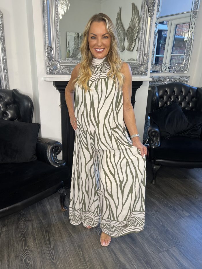 Halter Neck Zebra Print Wide Leg Jumpsuit - Image 2