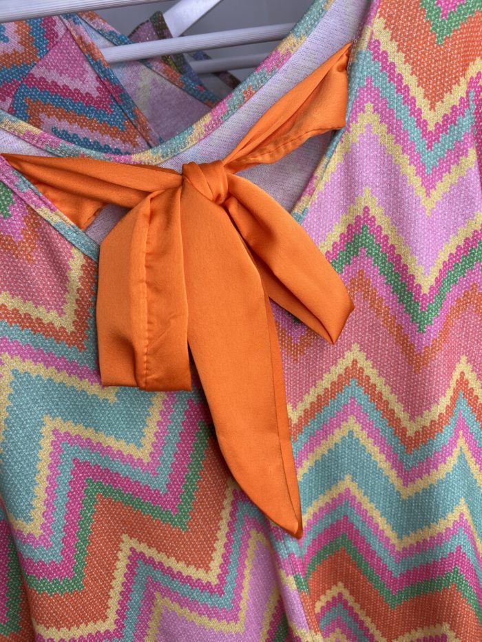 Zig Zag Print Top & Short Set With Satin Bow Detail - Image 5