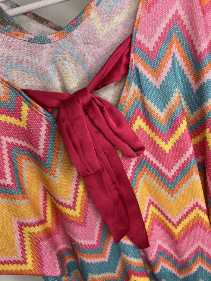 Zig Zag Print Top & Short Set With Satin Bow Detail - Image 4