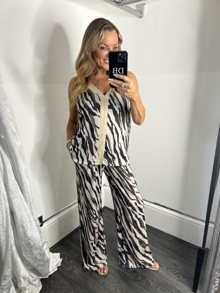 Animal Print Vest Top and Wide Leg Trouser Set - Image 5