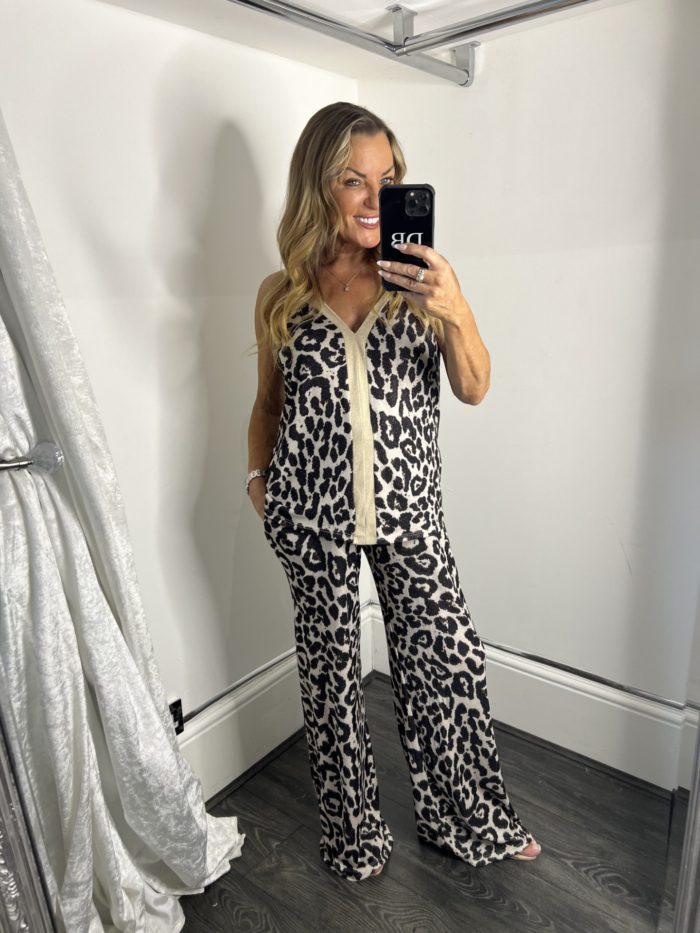 Animal Print Vest Top and Wide Leg Trouser Set