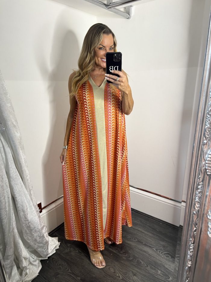 V Neck Maxi Dress With Gold Lurex Detail - Image 8