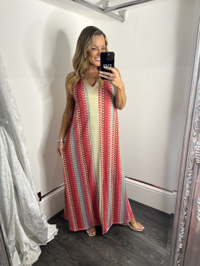 V Neck Maxi Dress With Gold Lurex Detail - Image 5