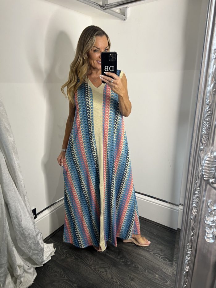 V Neck Maxi Dress With Gold Lurex Detail