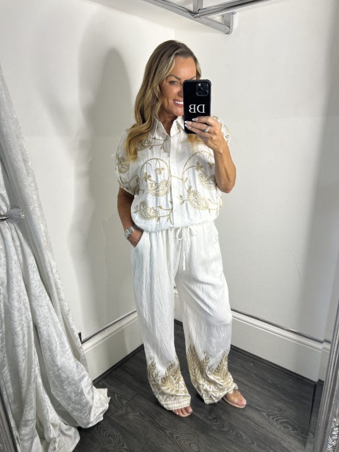 Paisley print detail 2 piece shirt and wide leg trouser set
