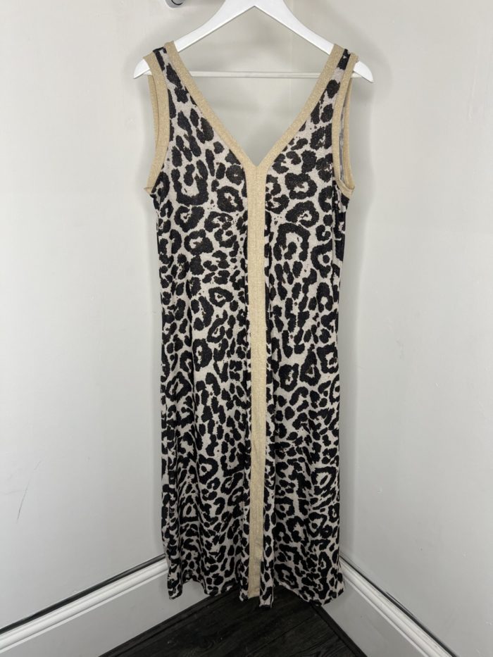 Animal Print V Neck Maxi Dress With Gold Lurex Detail - Image 3