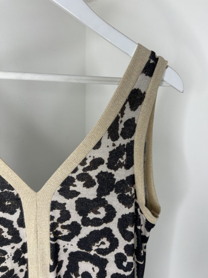 Animal Print V Neck Maxi Dress With Gold Lurex Detail - Image 4
