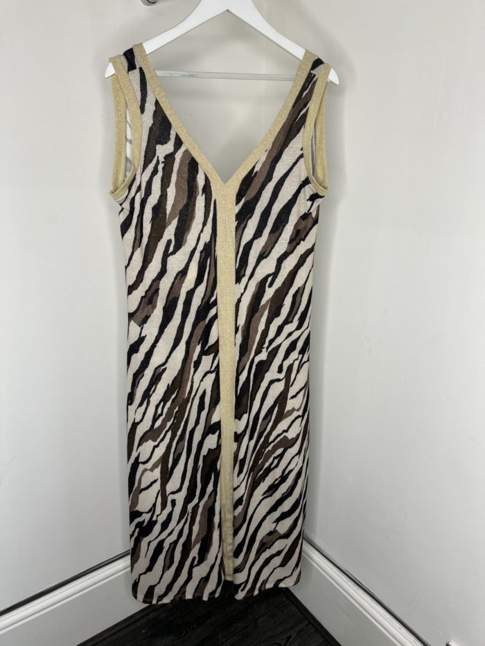 Zebra Print V Neck Maxi Dress With Gold Lurex Detail - Image 3