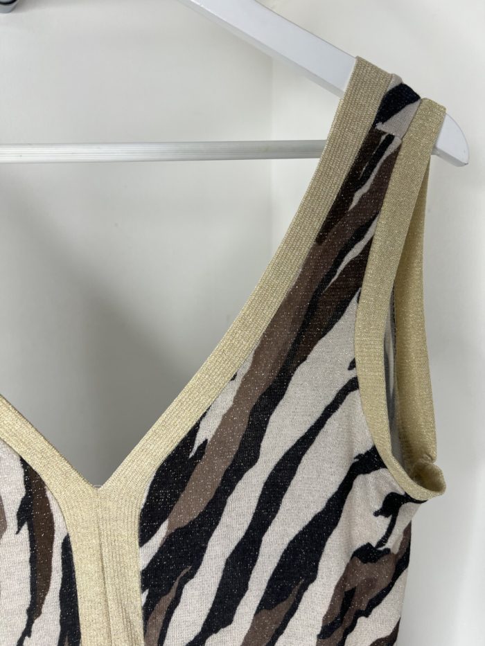 Zebra Print V Neck Maxi Dress With Gold Lurex Detail - Image 4