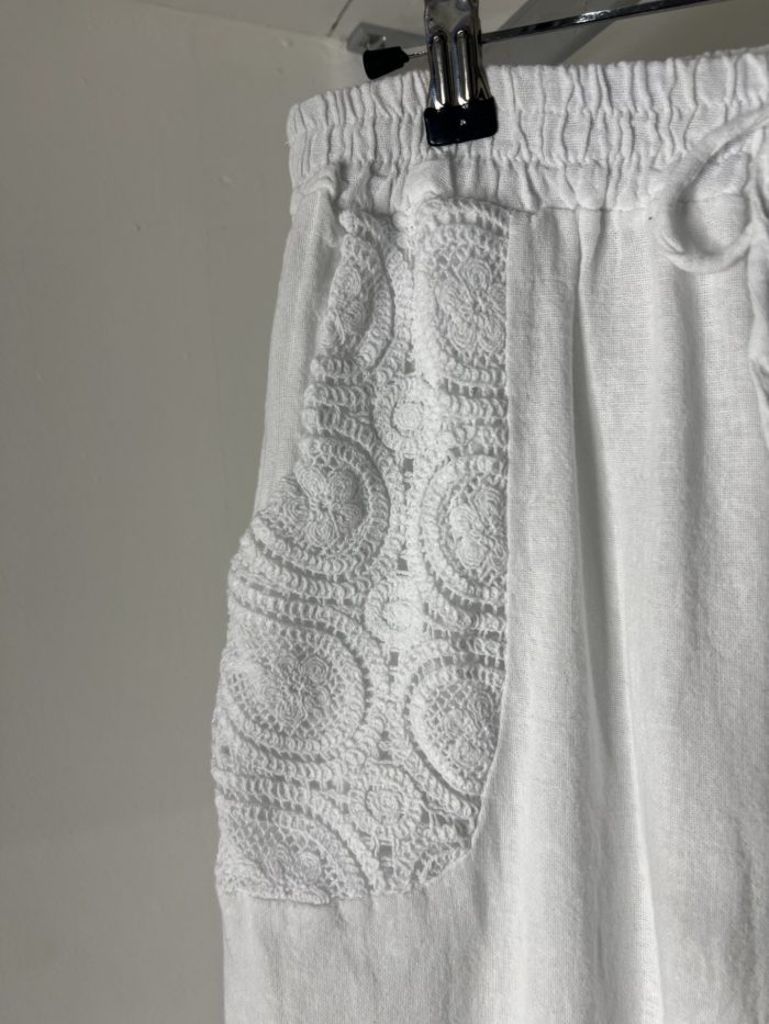 Linen Palazzo Style Trousers With Embroidery Detail Pockets - Image 5