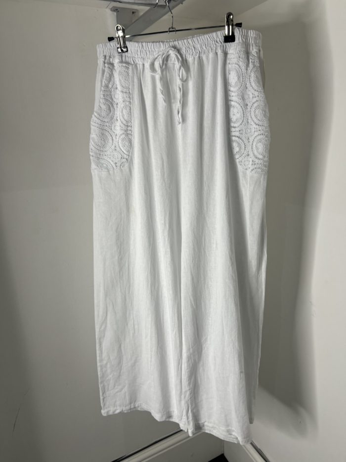 Linen Palazzo Style Trousers With Embroidery Detail Pockets - Image 4
