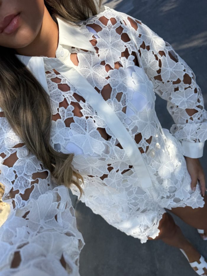 White Lace Shirt And Short Set - Image 2