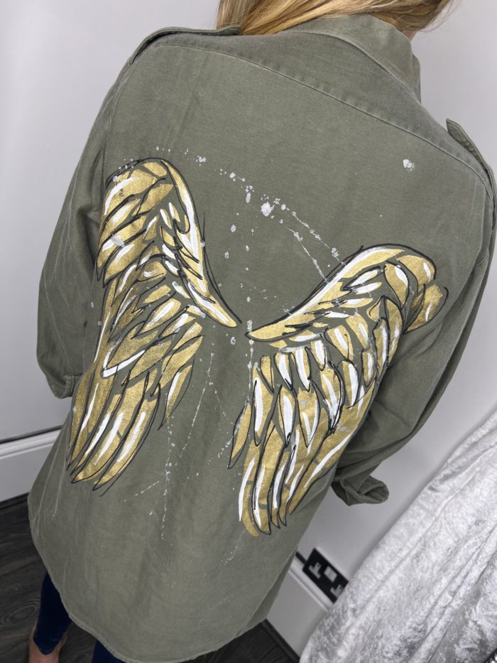Khaki Shacket With Angel Logo
