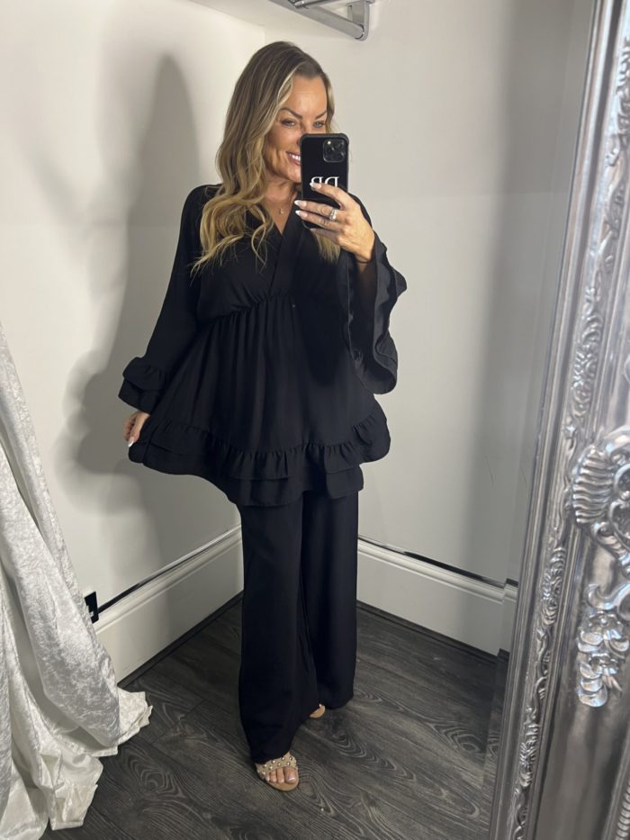 Peplum Style Top And Wide Leg Trouser Set - Image 2