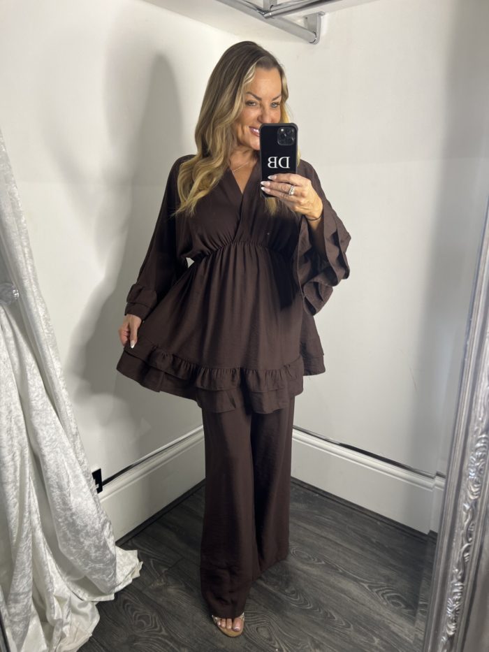 Peplum Style Top And Wide Leg Trouser Set - Image 3