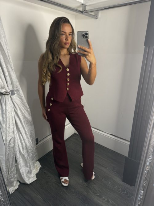 burgundy waistcoat set