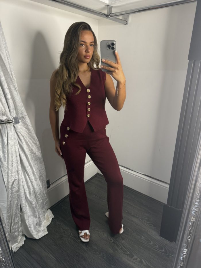 Waistcoat And Trouser Co-ord With Gold Rose Button Detail