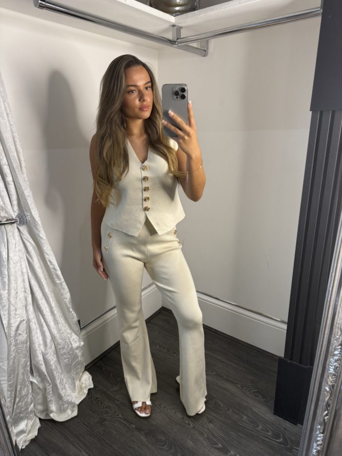 Waistcoat And Trouser Co-ord With Gold Rose Button Detail - Image 2