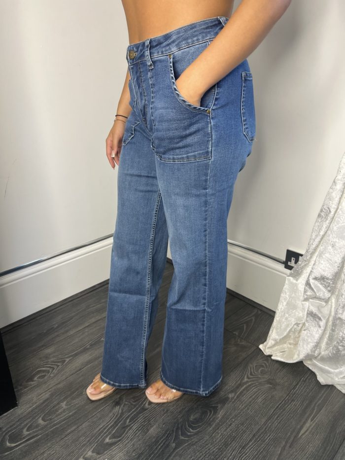 Dark Denim High Waisted Wide Leg Jeans - Image 2