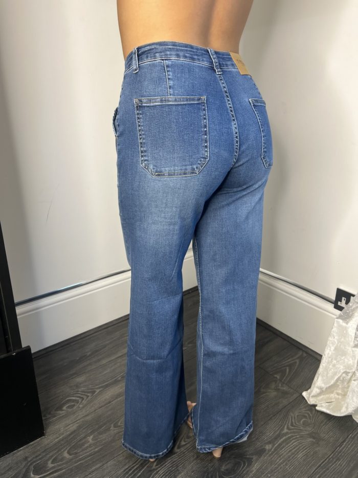 Dark Denim High Waisted Wide Leg Jeans - Image 3