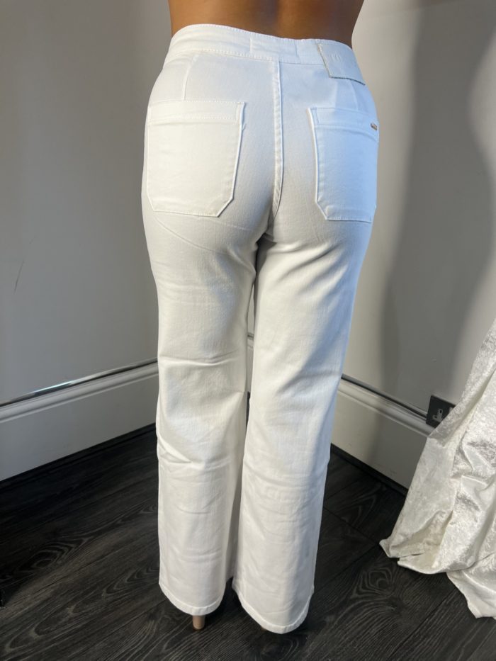 White Flared Jeans With Gold Button Detail - Image 3
