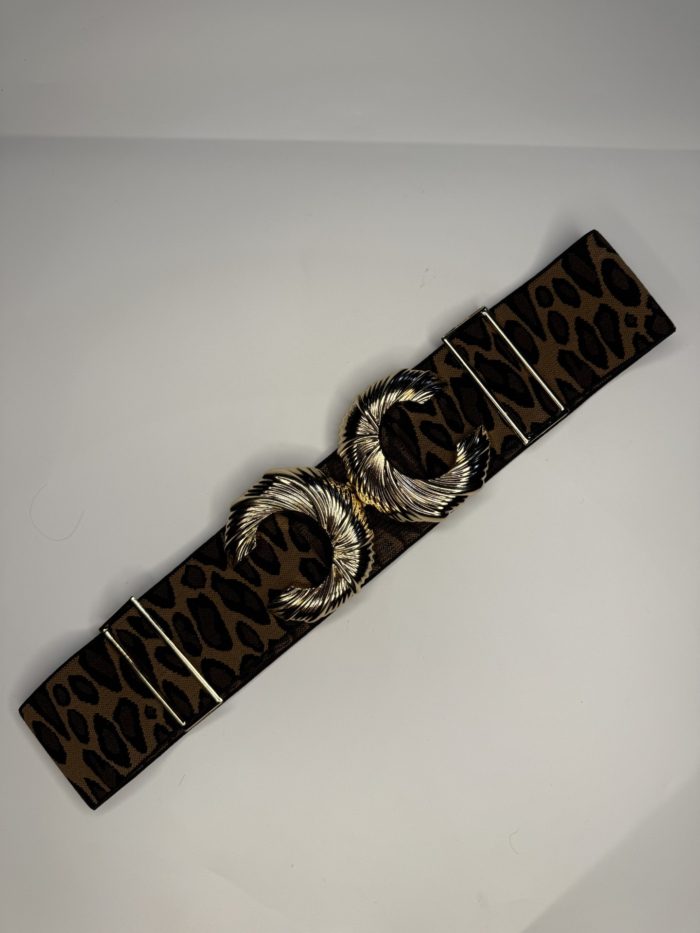 Leopard Print Elasticated Belt With Gold Buckle Detail