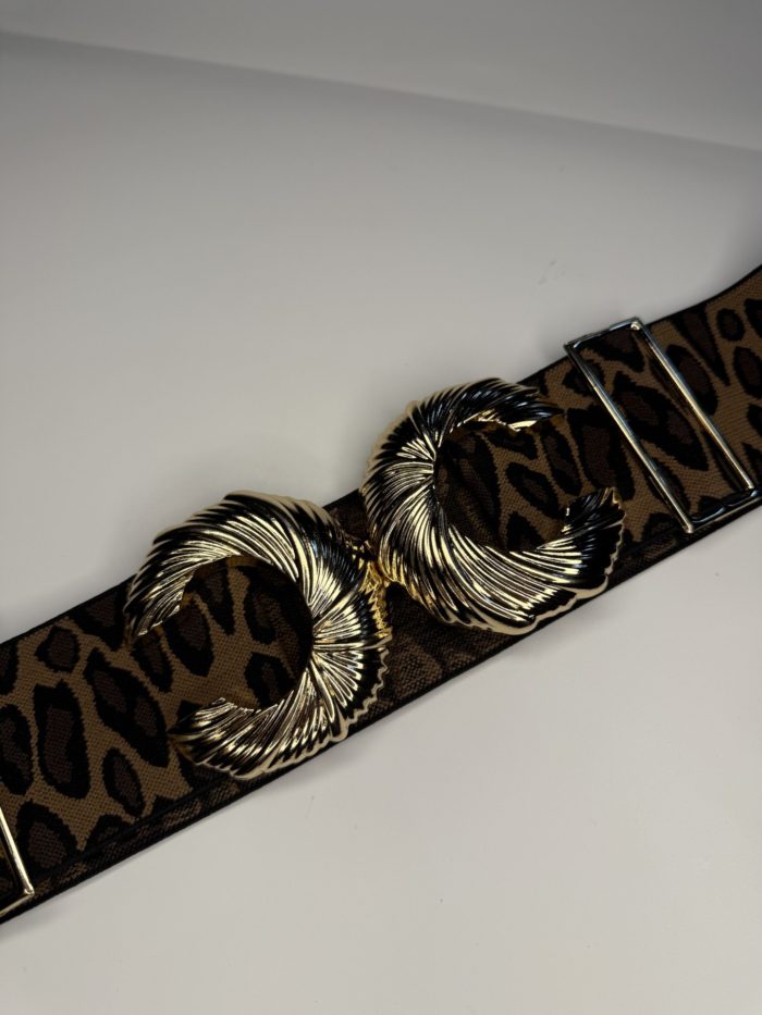 Leopard Print Elasticated Belt With Gold Buckle Detail - Image 2