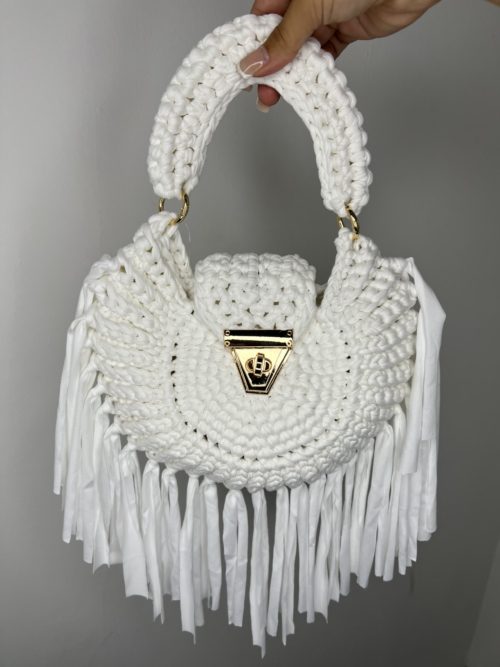 white crochet circle bag
