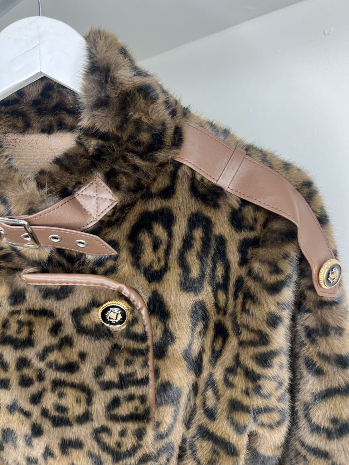 Faux Fur Military Button Overcoat With Tie Up Detail - Image 2