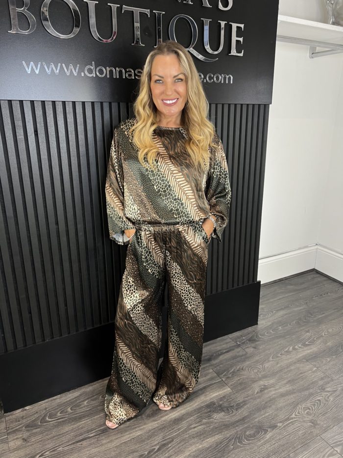 Panelled Animal Print Satin Feel Co-ord