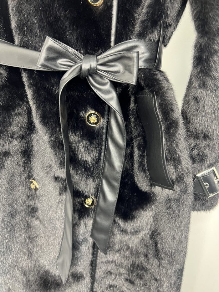 Faux Fur Military Button Overcoat With Tie Up Detail - Image 6
