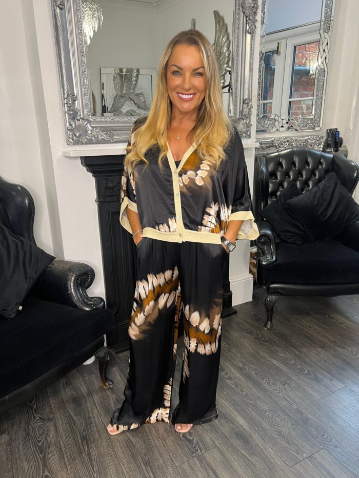 Satin Feel Bomber Jacket And Wide Leg Trouser Set - Image 2