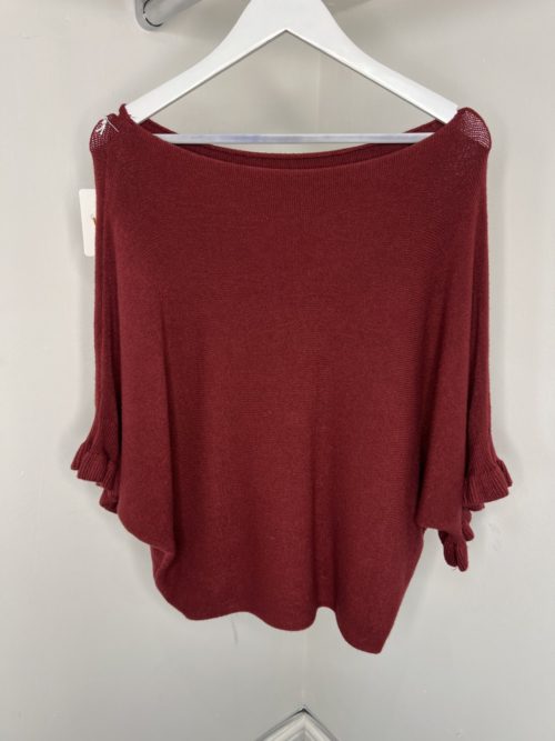 burgundy frill cuff top