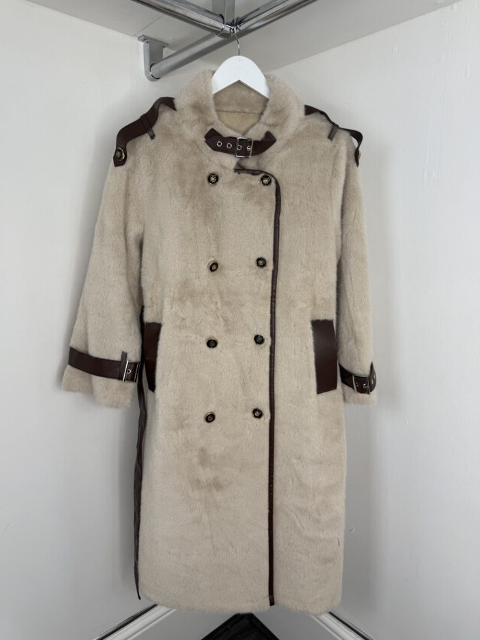 Faux Fur Military Button Overcoat With Tie Up Detail - Image 7