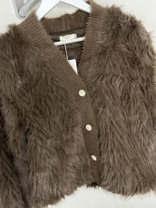 fluffy short coatigan brown 2